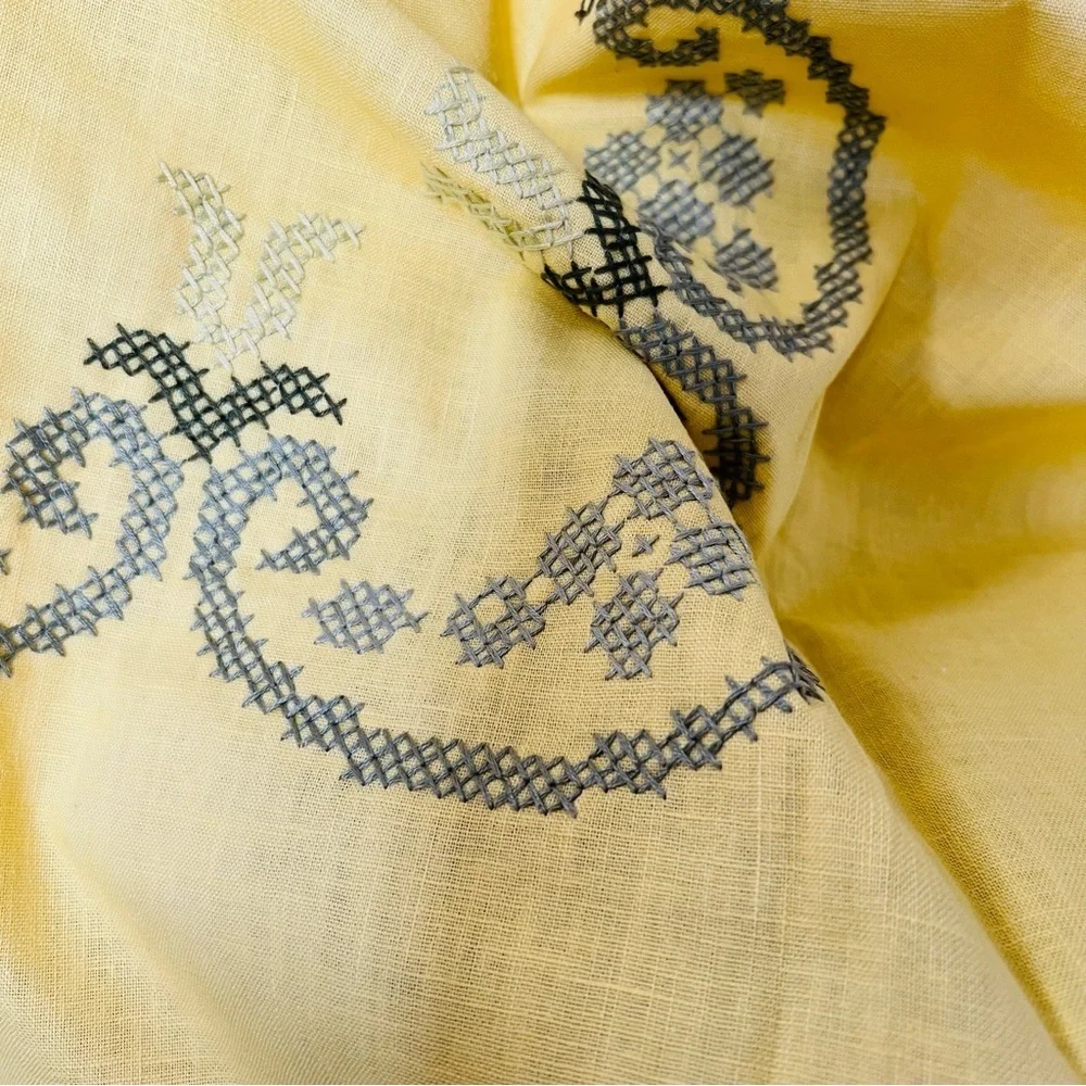 70”x50” Handmade Hand Embroidered Linen Tablecloth.